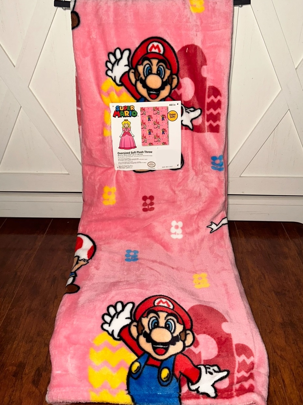 Super Mario Pink Plush Throw Blanket